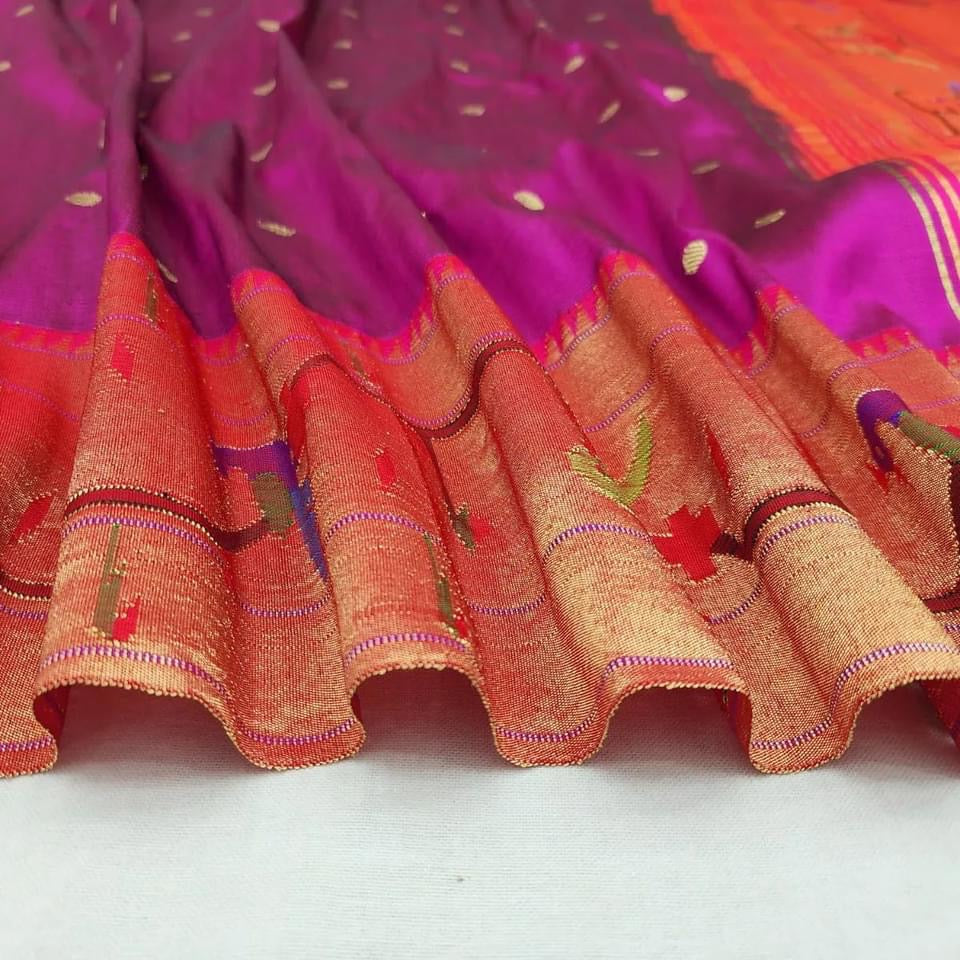Pure pythani pattu saree with blouse, fall and peco done.
